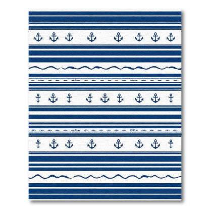 Classic Blue White Anchor Stripe Rug