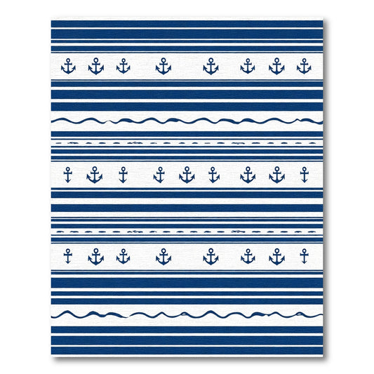 Classic Blue White Anchor Stripe Rug