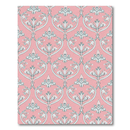 Pink Gray Ornate Damask Vines Rug