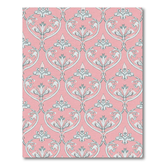 Pink Gray Ornate Damask Vines Rug