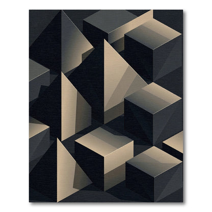 Dark Beige Geometric Cube Composition Rug