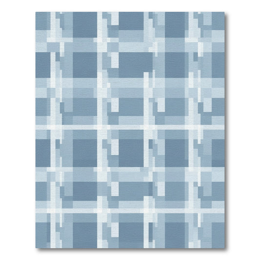 Contemporary Blue Plaid Grid Rug