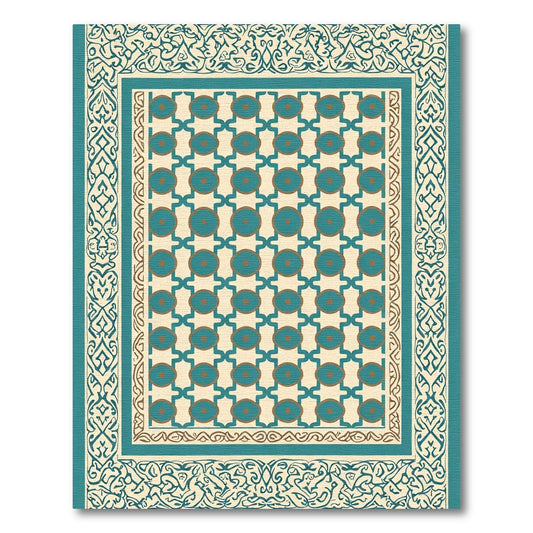 Teal And Gold Geometric Medallion Border Rug