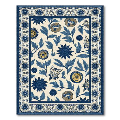 Cream Navy Floral Animal Garden Rug