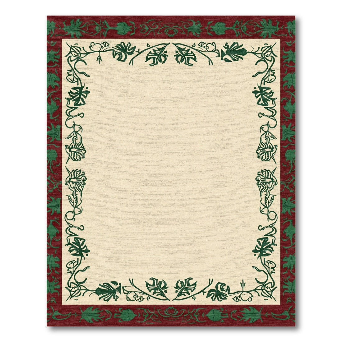 Deep Red Green Floral Vine Border Rug