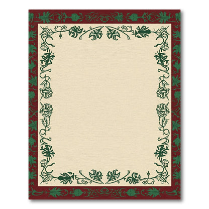 Deep Red Green Floral Vine Border Rug