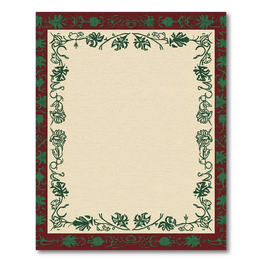Deep Red Green Floral Vine Border Rug