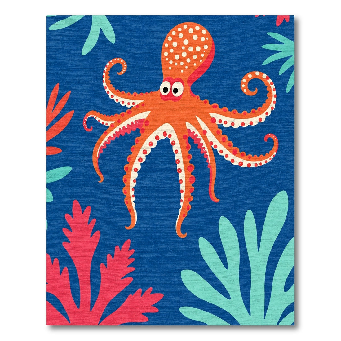Orange Octopus Coral Reef Scene Rug