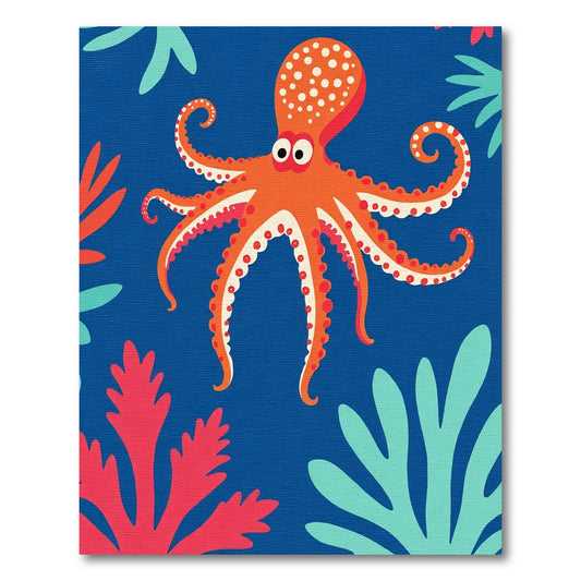 Orange Octopus Coral Reef Scene Rug
