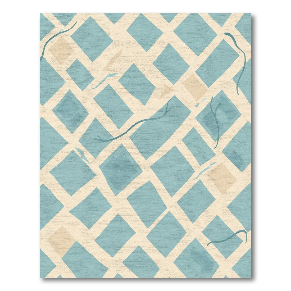 Cream Blue Irregular Diamond Grid Rug