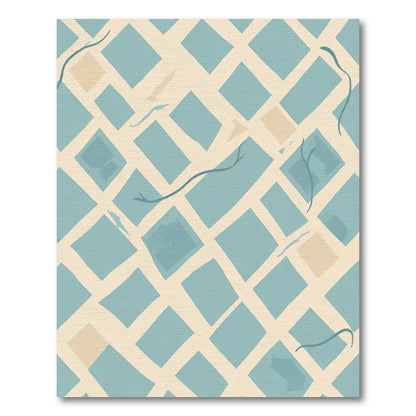 Cream Blue Irregular Diamond Grid Rug