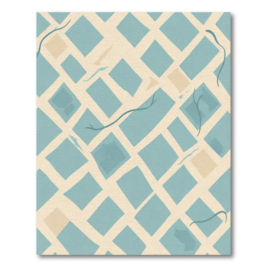 Cream Blue Irregular Diamond Grid Rug