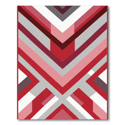 Modern Red Geometric Chevron Stripe Rug