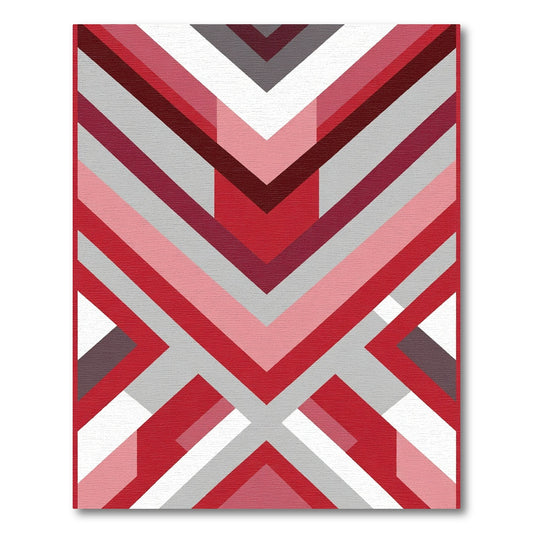 Modern Red Geometric Chevron Stripe Rug