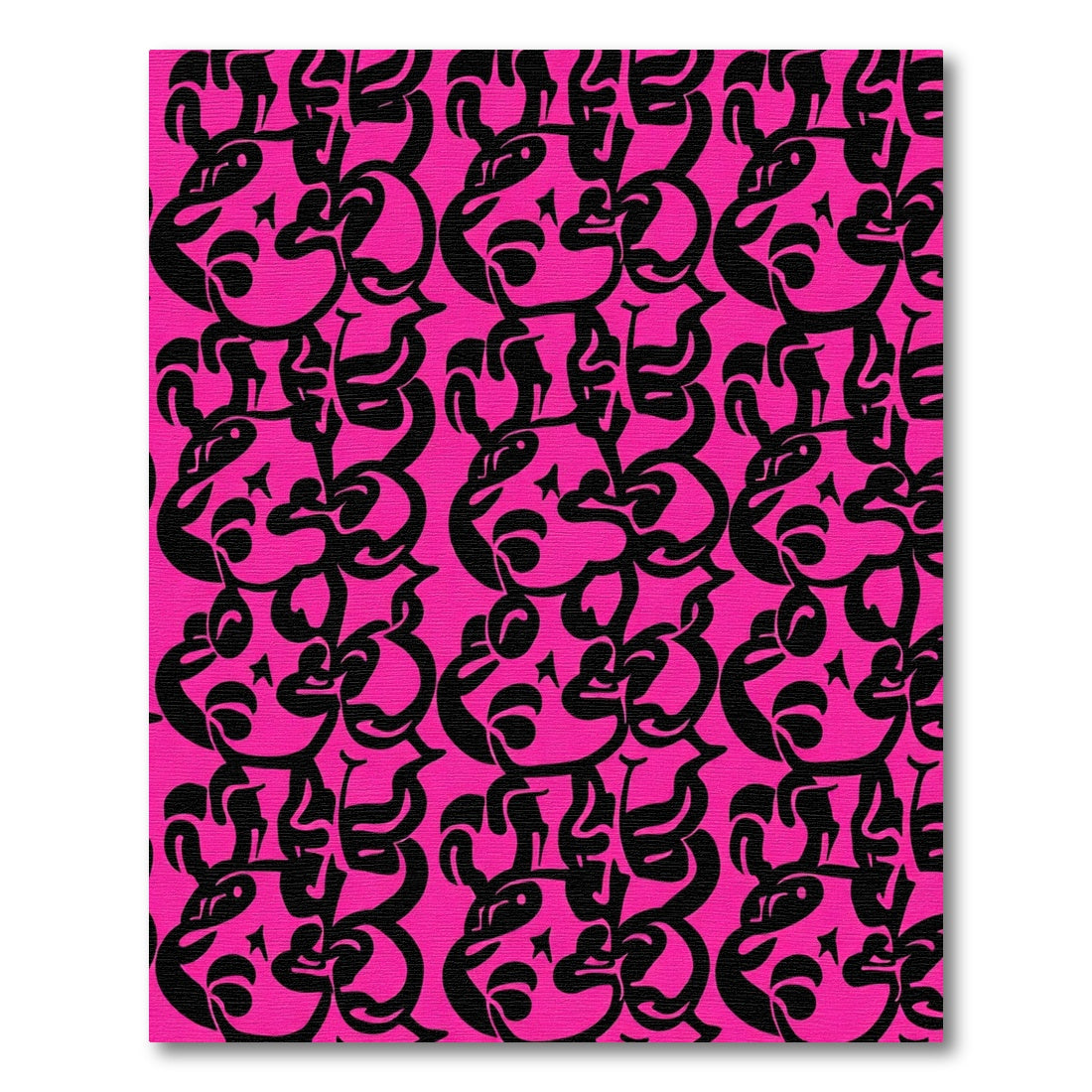 Bold Pink Abstract Kawaii Characters Rug