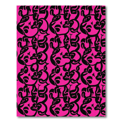 Bold Pink Abstract Kawaii Characters Rug