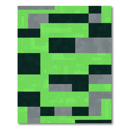 Bright Green Gray Black Rectangles Rug