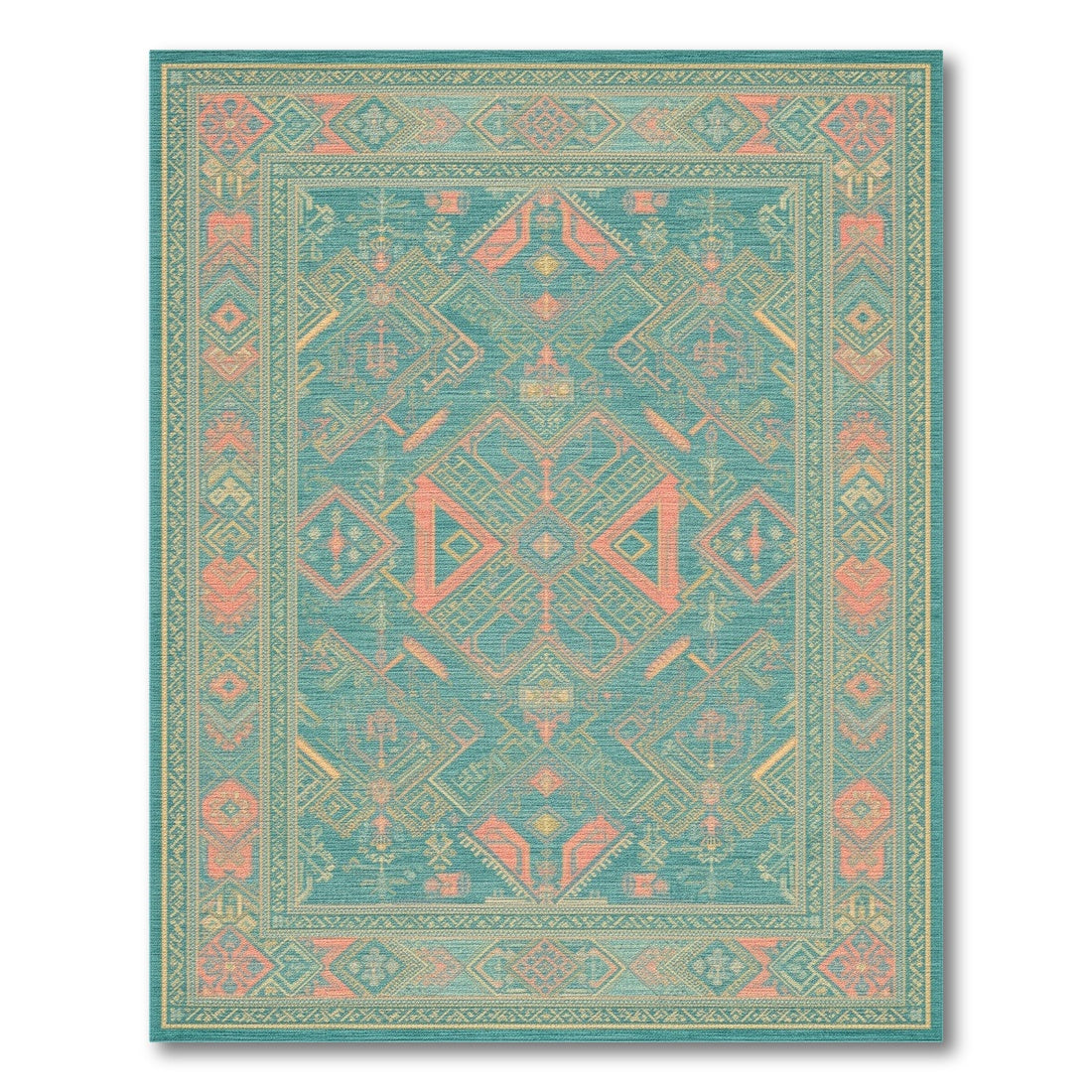 Southwestern Teal Coral Area Rug