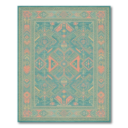 Southwestern Teal Coral Area Rug