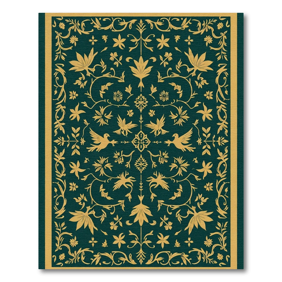 Golden Birds And Blooming Foliage Rug