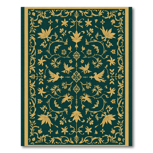 Golden Birds And Blooming Foliage Rug