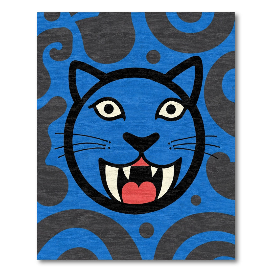 Whimsical Blue Fanged Cat Face Rug