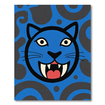 Whimsical Blue Fanged Cat Face Rug