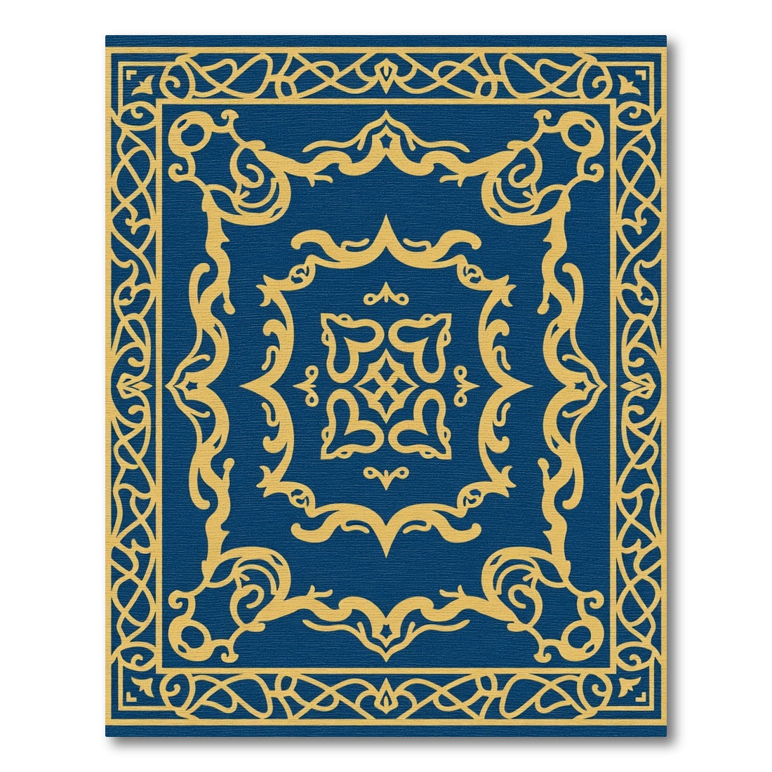 Royal Blue Gold Ornate Scroll Rug