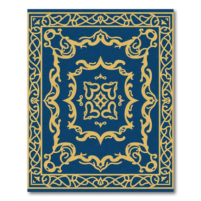 Royal Blue Gold Ornate Scroll Rug