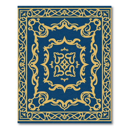 Royal Blue Gold Ornate Scroll Rug