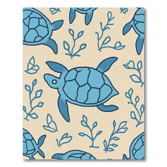 Blue Sea Turtle Botanical Pattern Rug