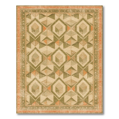 Distressed Green Geometric Diamond Area Rug