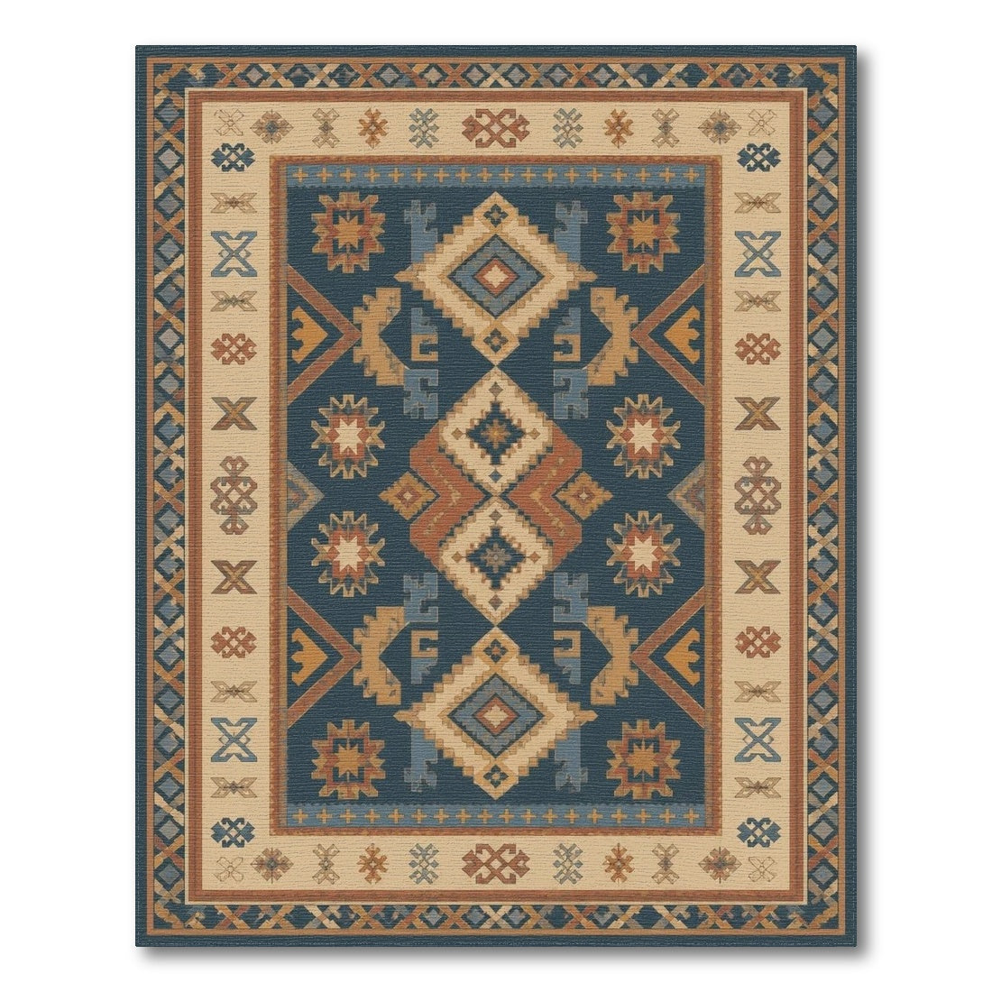 Blue and Teal Southwestern Blue Geometric Area Rug