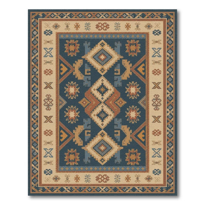 Blue and Teal Southwestern Blue Geometric Area Rug