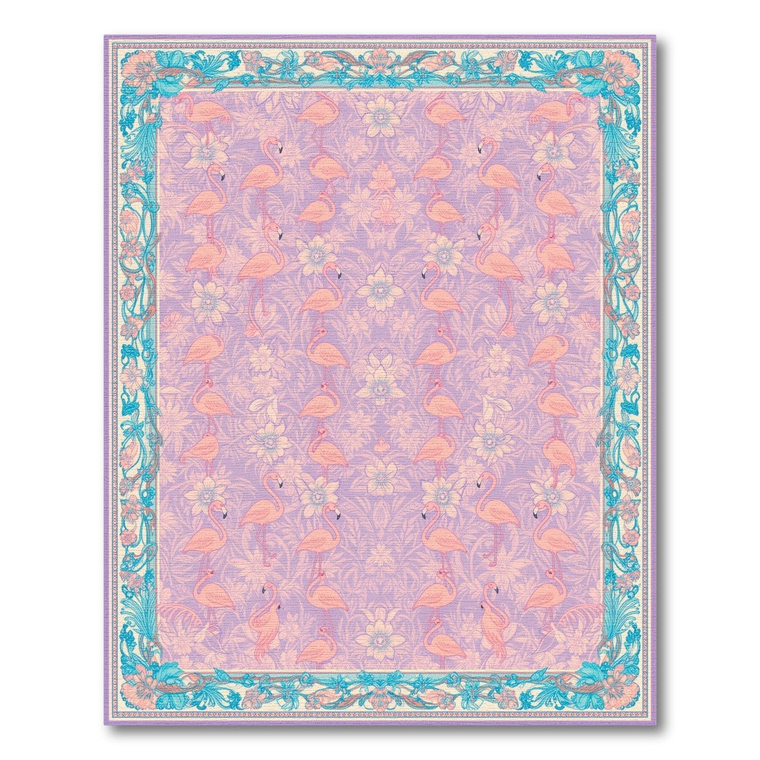 Floral Vintage Purple Flamingo Floral Area Rug