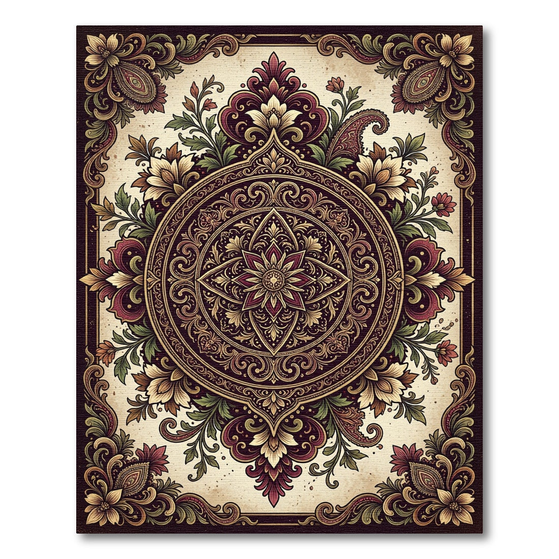 Rich Crimson Floral Medallion Layout Rug