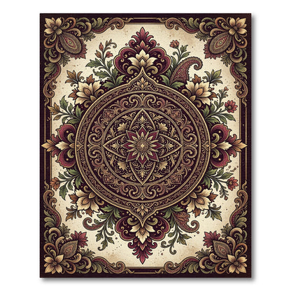 Rich Crimson Floral Medallion Layout Rug