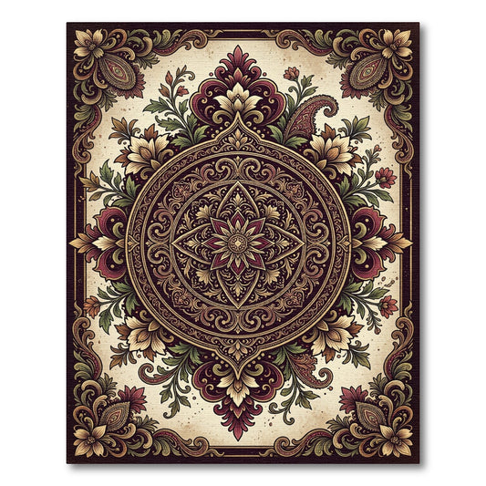 Rich Crimson Floral Medallion Layout Rug