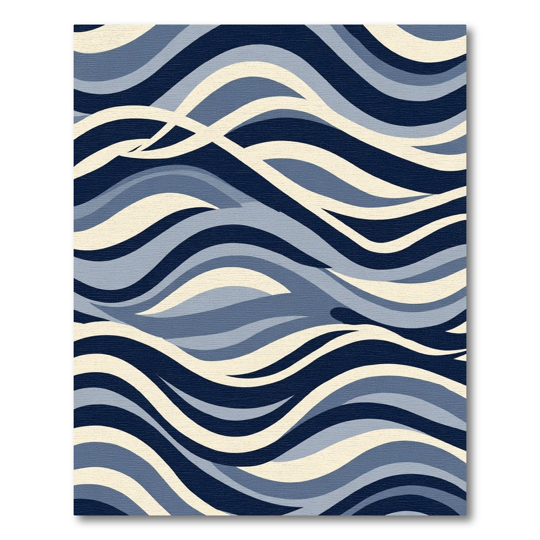 Deep Blue Cream Layered Wave Rug