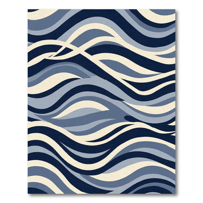 Deep Blue Cream Layered Wave Rug