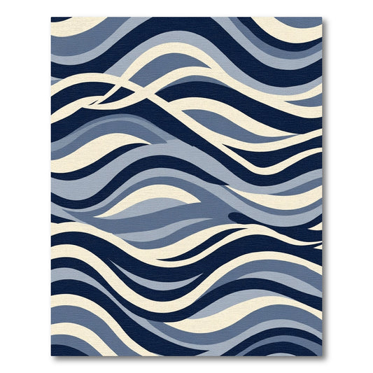 Deep Blue Cream Layered Wave Rug