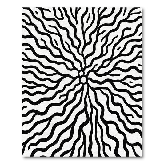 Black White Organic Branching Rug