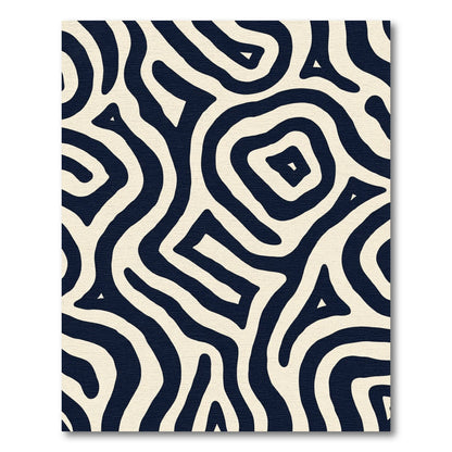 Bold Navy Cream Labyrinth Flow Rug