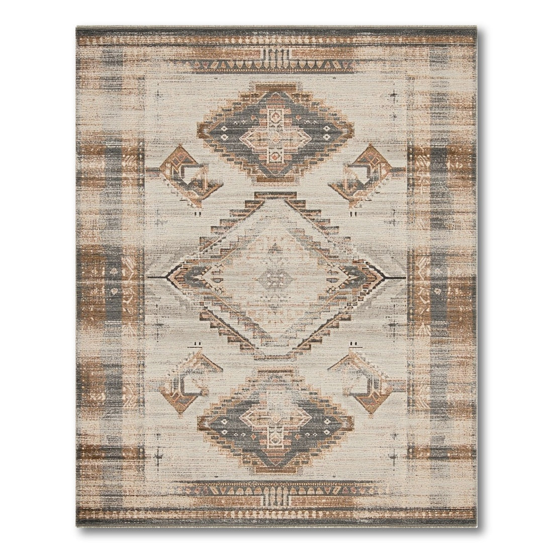 Brown and Tan Distressed Brown Geometric Area Rug