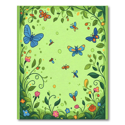 Whimsical Green Garden Butterfly Bloom Rug