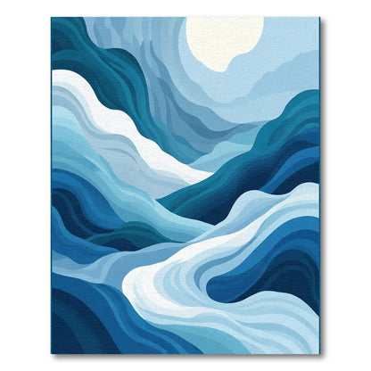 Deep Blue Layered Wave Landscape Rug