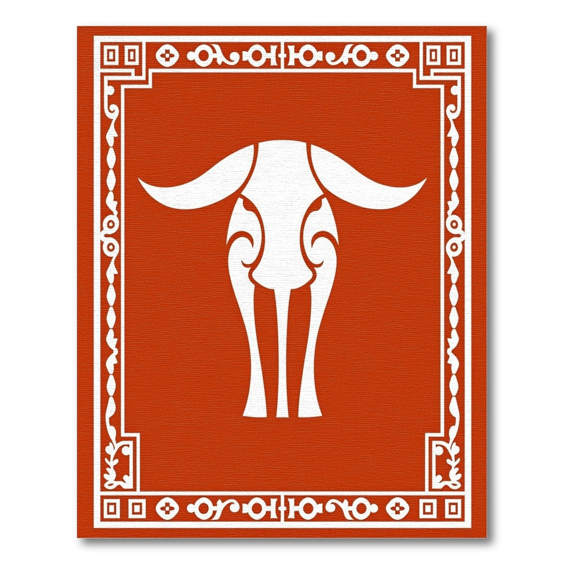 Bold White Bull Tribal Border Rug