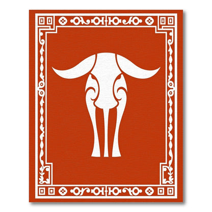 Bold White Bull Tribal Border Rug
