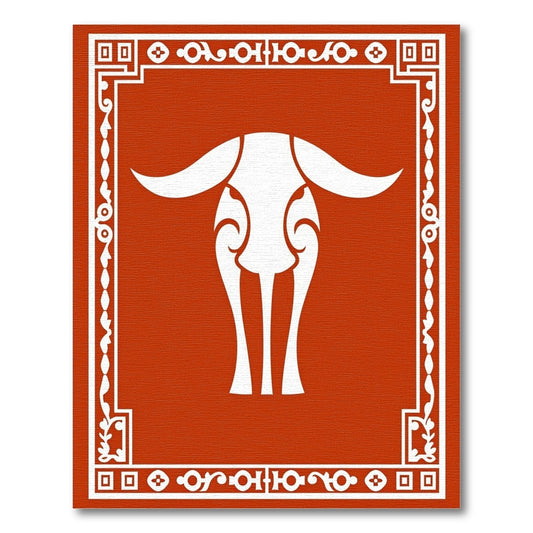 Bold White Bull Tribal Border Rug