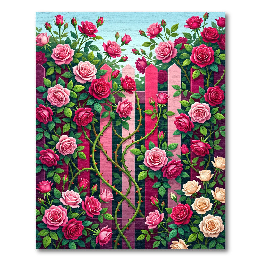 Pink Roses Garden Fence Rug